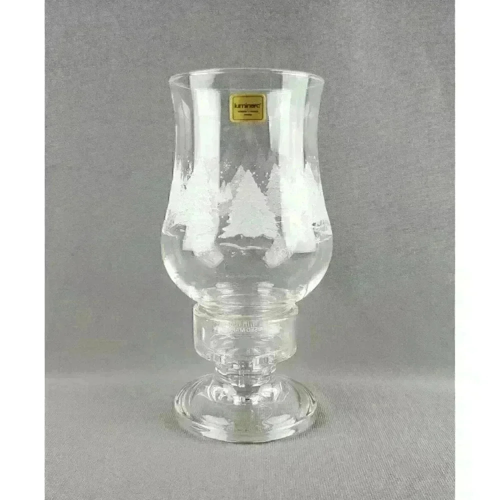 Luminarc Crystal Vintage Christmas Holiday Winter Scene Candle Hurricane Lamp